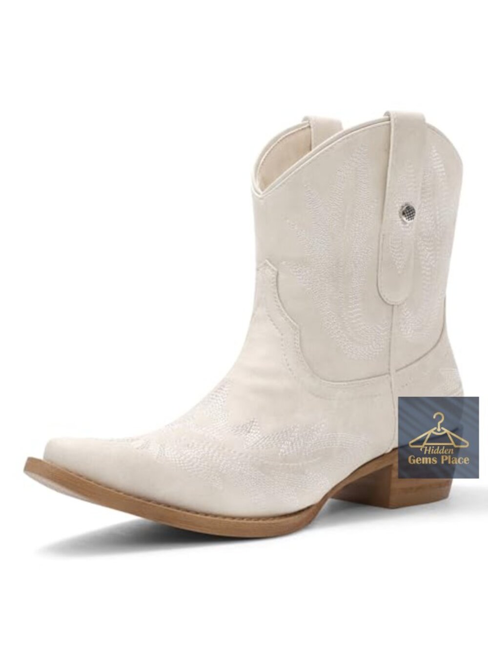 Women's Square Toe Cowboy Ankle Boots Chunky Heel Pull-On Western Booties
